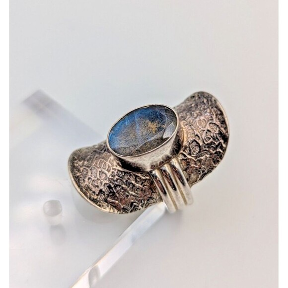 PTI India Sterling Silver 925 Labradorite Saddle Style Cocktail Ring Sz 7 - Picture 7 of 16